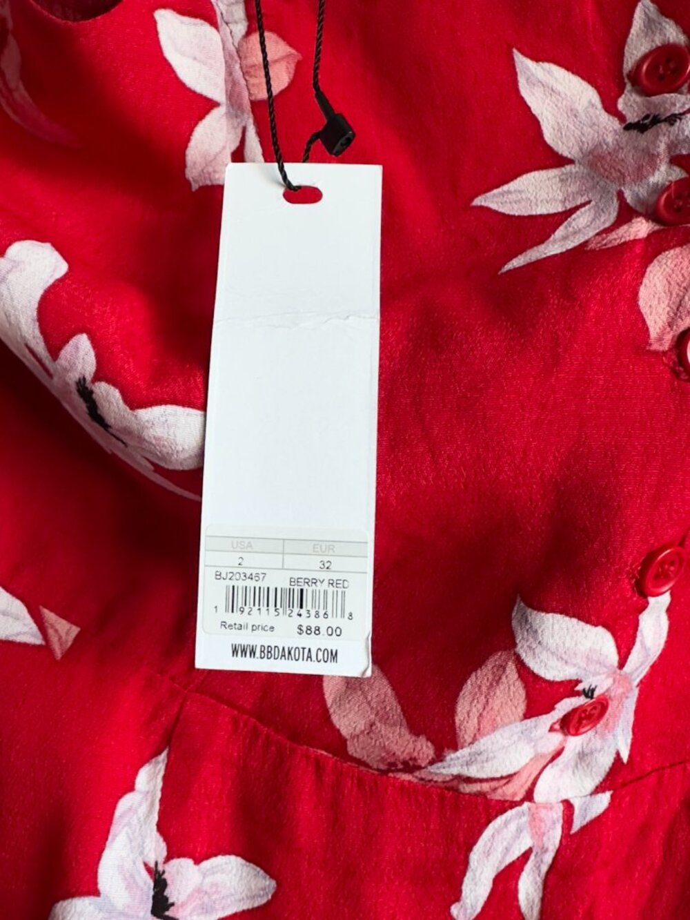 BB Dakota Floral Button Front Romper Berry Red NWT Size 2 - Picture 7 of 9